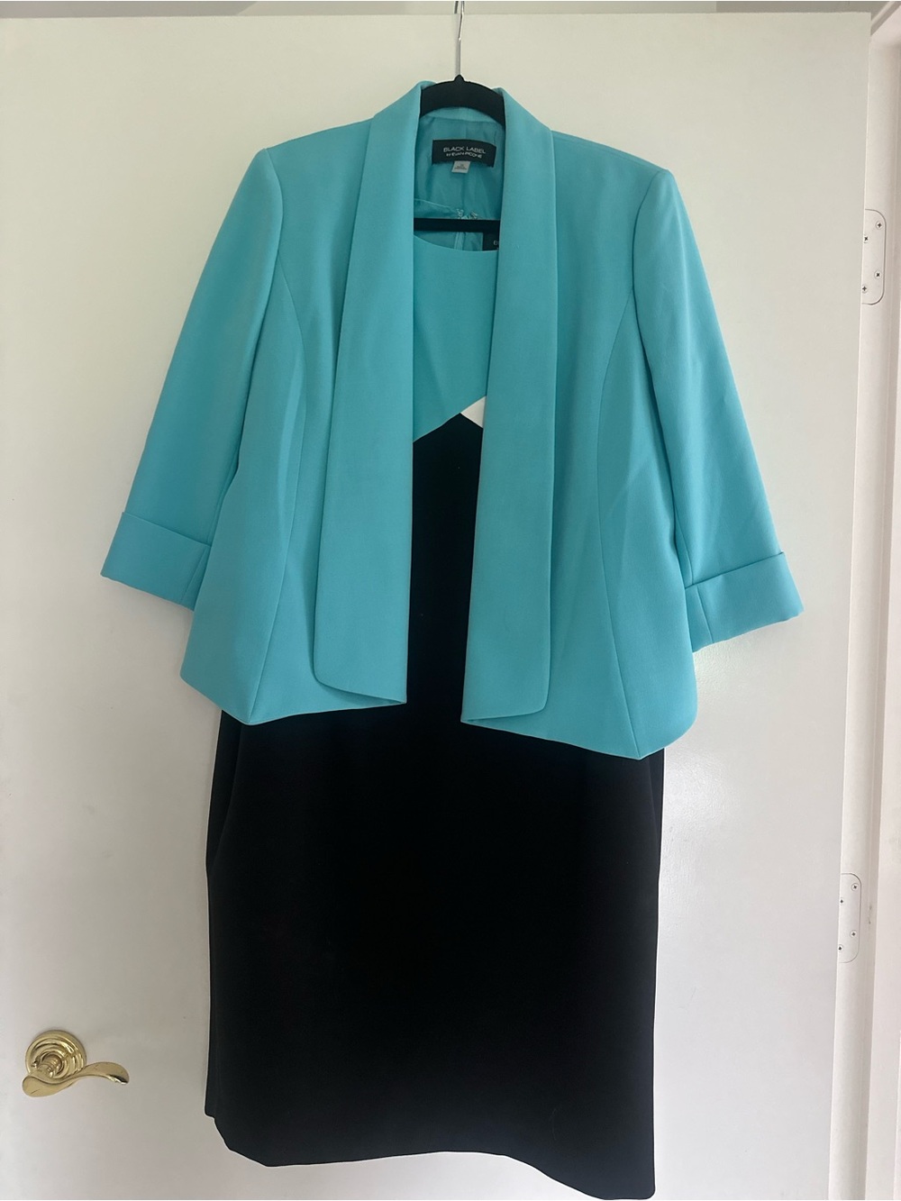 Black Label Color Block Black Midi Dress with Turquoise Jacket